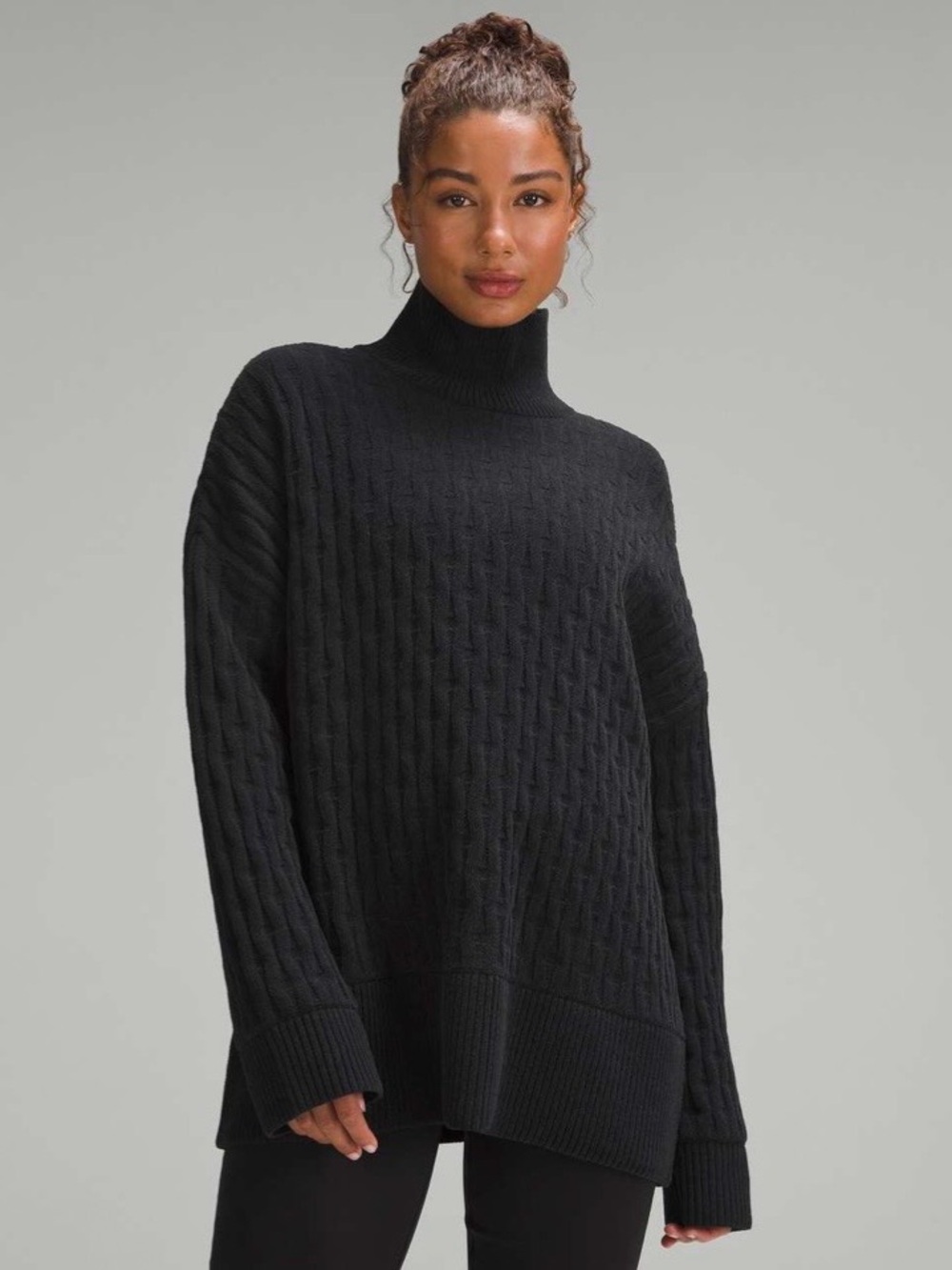 Lululemon Black Cable-Knit Relaxed-Fit Sweater Women's Large Oversized Cozy Soft